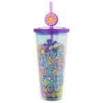 Silver Buffalo Care Bears Groovy “Love That For You” Featuring Grumpy Bear and Harmony Bear Glitter Plastic Cold Cup with Lid and Straw Topper, 24 Ounces