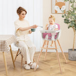 BABY JOY Convertible Baby High Chair, 3 in 1 Wooden Highchair/Booster/Chair with Removable Tray, Adjustable Legs, 5-Point Harness, PU Cushion and Footrest for Baby, Infants, Toddlers (Pink)