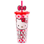 Silver Buffalo Sanrio Hello Kitty Bow Red Polka Dots Plastic Cold Cup with Lid and Straw Topper, 24 Ounces
