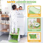 Orzbow Frog Potty Training Seat, Toddler Toilet Seat with Step Stool Ladder, 2-in-1 Potty Training Toilet Essentials for Boys Girls, Adjustable Height, Non-Slip Step and Splash Guard Design, Green