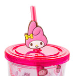 Silver Buffalo Sanrio My Melody Pink Strawberry Pattern Plastic Cold Cup with Lid and Topper Straw 24 Ounces