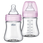 Chicco Duo 5oz Hybrid Baby Bottle, Real Glass Inside, Lightweight Plastic Outside, Patented Invinci-Glass Technology, Intui-Latch Nipple, 2-Pack, Clear/Pink