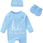 Newborn Girls and Boys Romper, Hi I’m New Here Long Sleeve Cotton Baby Clothes, Newborn Coming Home Outfit