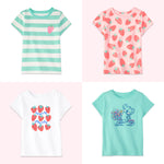 Garanimals Baby & Toddler Girl Strawberry Tees - Short Sleeve Tees - Kid's Casual Crew Neck - Size 3-6 Months - Light Pink, White, Green - 4 Pack