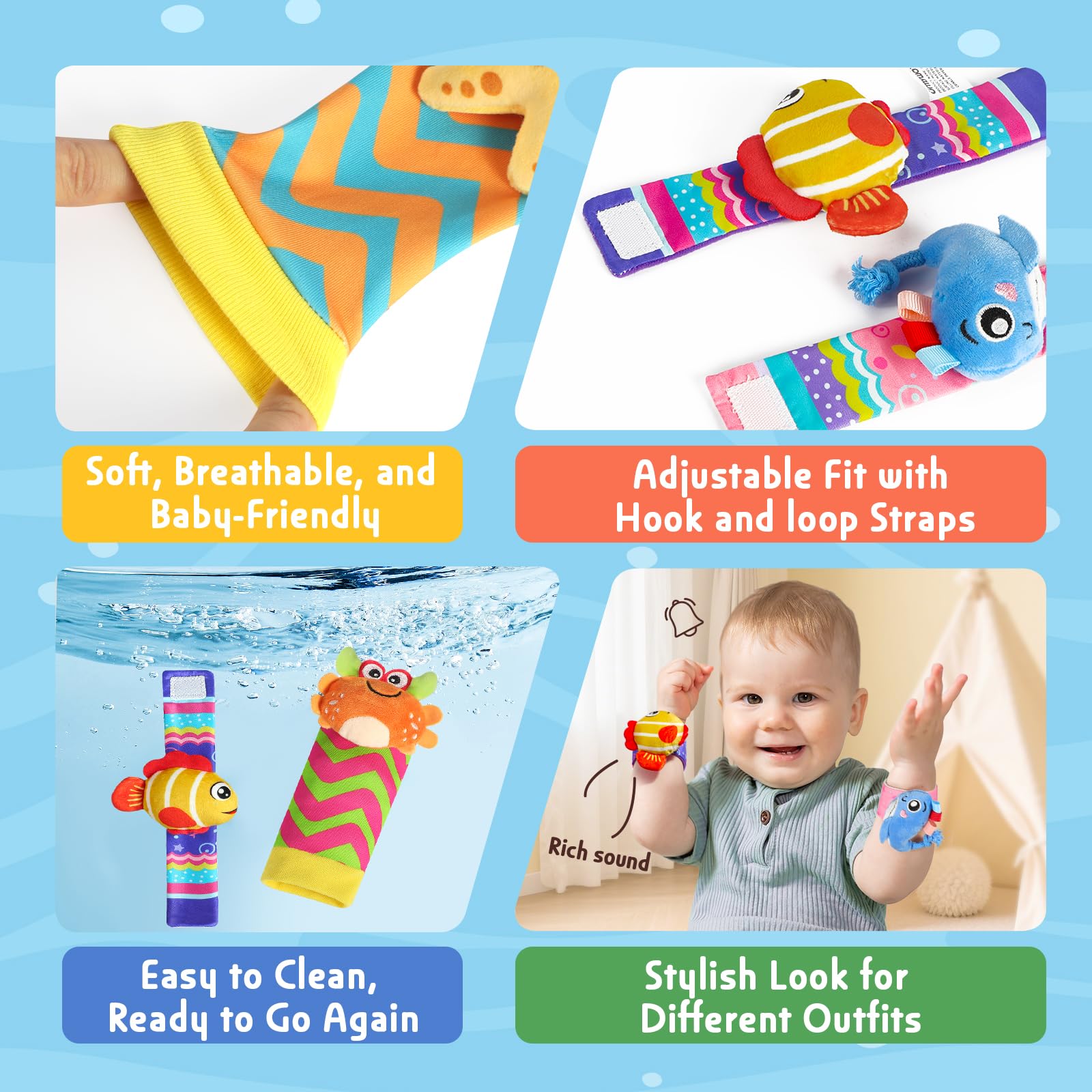 URMYWO Wrist Rattles for Baby - Rattle Socks - Foot Finder Set - Baby Toys for 0-12 Months Infant - Newborn Essentials - Early Learning Sensery Toys for Boys and Girls as Shower Gifts Valentines Gifts