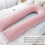Meiz Pregnancy Pillow, Cooling Silky Pregnancy Pillows for Sleeping, 65" U Shaped Full Body Maternity Pillow for Pregnant Women, with Washable Jersey Cotton Cover, Pink