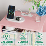 Aenuert Night Stand with Charging Station, Pink Kids Nightstand with Drawer, 2-Tier Nursery Bedside Table with USB Ports and Outlets, End Table for Small Space, Living Room, Bedroom