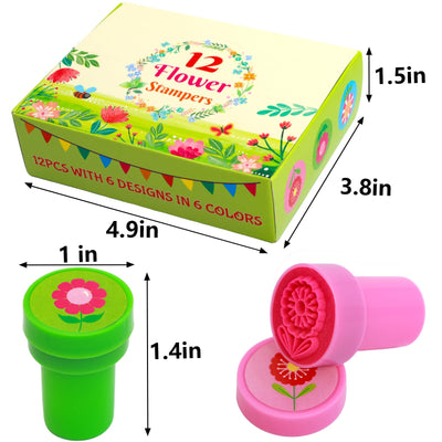 Fancy Land Flower Stamps Self Inking Spring Stampers for Kids Party Supplies Easter Basket Fillers School Classroom Students Reward Favors 12Pcs
