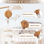 Floor-Standing Crib Mobile Arm with Music Box - 65 Inch Mobile Arm for Crib - 100% Beech Wood - Crib Mobile Motor - Volume Control - 35 Lullabies - Wooden Nursery Decor - Baby Mobile Hanger