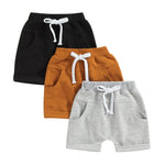 Baby Kids Boys 3 Pcs Set Summer Beach Short Trousers Casual Shorts Drawstring Pants (Black Brown Grey, 0-6 Months)