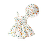 Toddler Baby Girl Summer Clothes Halter Floral Romper Dress Backless Outfits with Hat 9-12 Months White