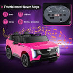 Costzon 2 Seater Ride on Truck, 24V Licensed Cadillac Kids Car Electric Vehicles w/Remote Control, 3 Speeds, LED Lights, Horn, Music, Story & 4-Wheel Spring Suspension, Ride on Car Toy for 3+ (Pink)