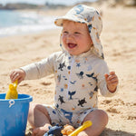 WYTbaby Baby Boy Rash Guard Swimsuit Set with Sun Hat, Long Sleeve One Piece Zipper Sunsuit for Infant Toddler 6-12 Months Beige
