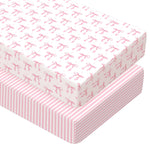Peryiter 2 Pack Crib Sheets for Girls Boys Coquette Bed Sheet Set Fitted 52'' x 28" for Standard Crib Mattress Stretchable Soft Toddler Aesthetic Nursery Decor(Bow,Pink)