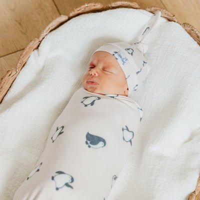 Copper Pearl Swaddle Blankets for Newborns | Soft Stretchy Receiving Blankets for Boys and Girls | Large 46 x 46 Inch Baby Blankets | Lightweight and Breathable Swaddles | Penguins