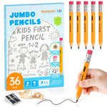 Shuttle Art Jumbo Pencils - 36 Pack Triangle Pre sharpened Pencils #2 HB with Top Erasers & Sharpener, for Kids Ages 4-6, Kindergarten School Supplies, Ideal for Home, Classroom