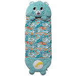 Plush bear with a patterned bag on a white background