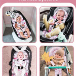 Infant Car Seat Insert, Enlarged Head Support for Baby Carseat, Reversible Newborn Insert with 3 Strap Covers, 2-in-1 Baby Car Seat Cushion for Stroller, Swing, Bouncer, Rocker - Pink Floral