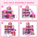beefunni Doll House, Dream Dollhouse for Girls,Doll Houses 4-5 7-8 Year Old with 4 Stories -11 Rooms, 2 Dolls and Furniture, Princess Dollhouse 2025 Christmas Toy Gifts for 3 4 5 6 7 8+ Year Old Girls