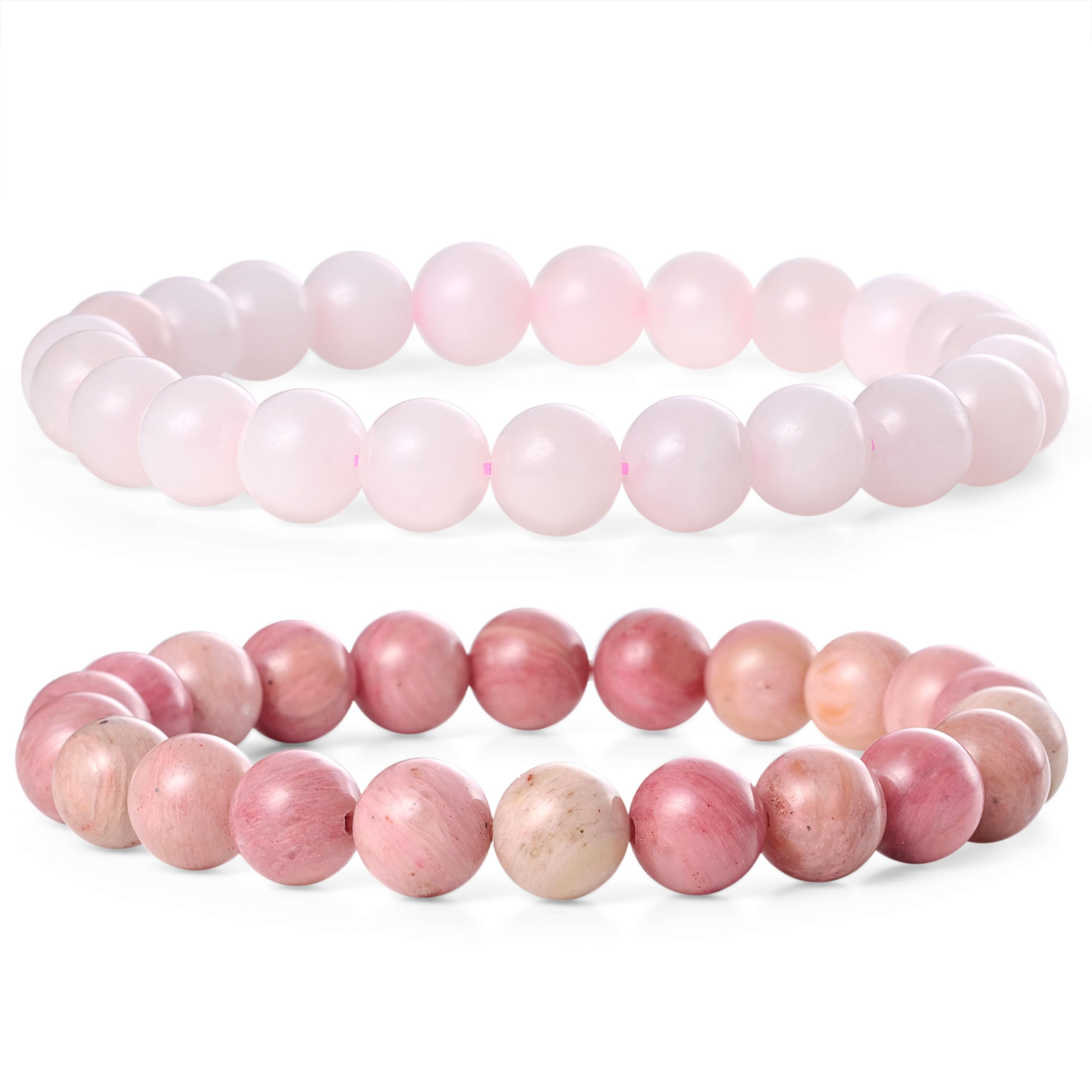 Bivei Natural Gemstone Semi Precious Healing Crystals Handmade Stretchy Round Beads Bracelet, Enhance Positive Energy