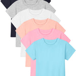 Poroka Baby and Toddler Girls Short Sleeve T-Shirts Cotton Crewneck Shirts Basic Solid Tees Summer Casual Tops, Multipack