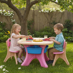 Costzon Kids Table and Chairs, 3 PCS Activity Desk Set w/ 4 Detachable Storage Bins for Indoor Outdoor Play Art Crafts Picnic Patio, Lightweight Toddler Table and Chair Set (Pink & Blue)