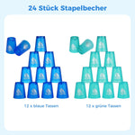 yeesport 24 Pcs Sport Stacking Cups, Sport Training Game for Challenge Competition, Plastic Stacking Cups, Classic Family Game for Kids and Adults, Blue+Green