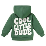 ZOELNIC Toddler Boy Clothes Fall Winter Jacket Hooded Sweatshirt Tops Cool little Dude Letter Printed Long Sleeve Hoodie (Green, 12-18 Months)
