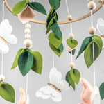 Butterfly Mobile for Crib - A Beautiful Butterfly Handmade Crib Mobile with Green Leaves, Pink, White and Gold Detail for a Nature or Wildflower Theme Nursery