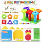 Peg Board Toy set 73Pcs DIY Building Stacking Toys for Kids 3-6 Years Old,STEM Educational Kids Toy for Brain Development,Montessori Sensory Toys,Upgrade Various Foam Board Plastic Lacing String Game
