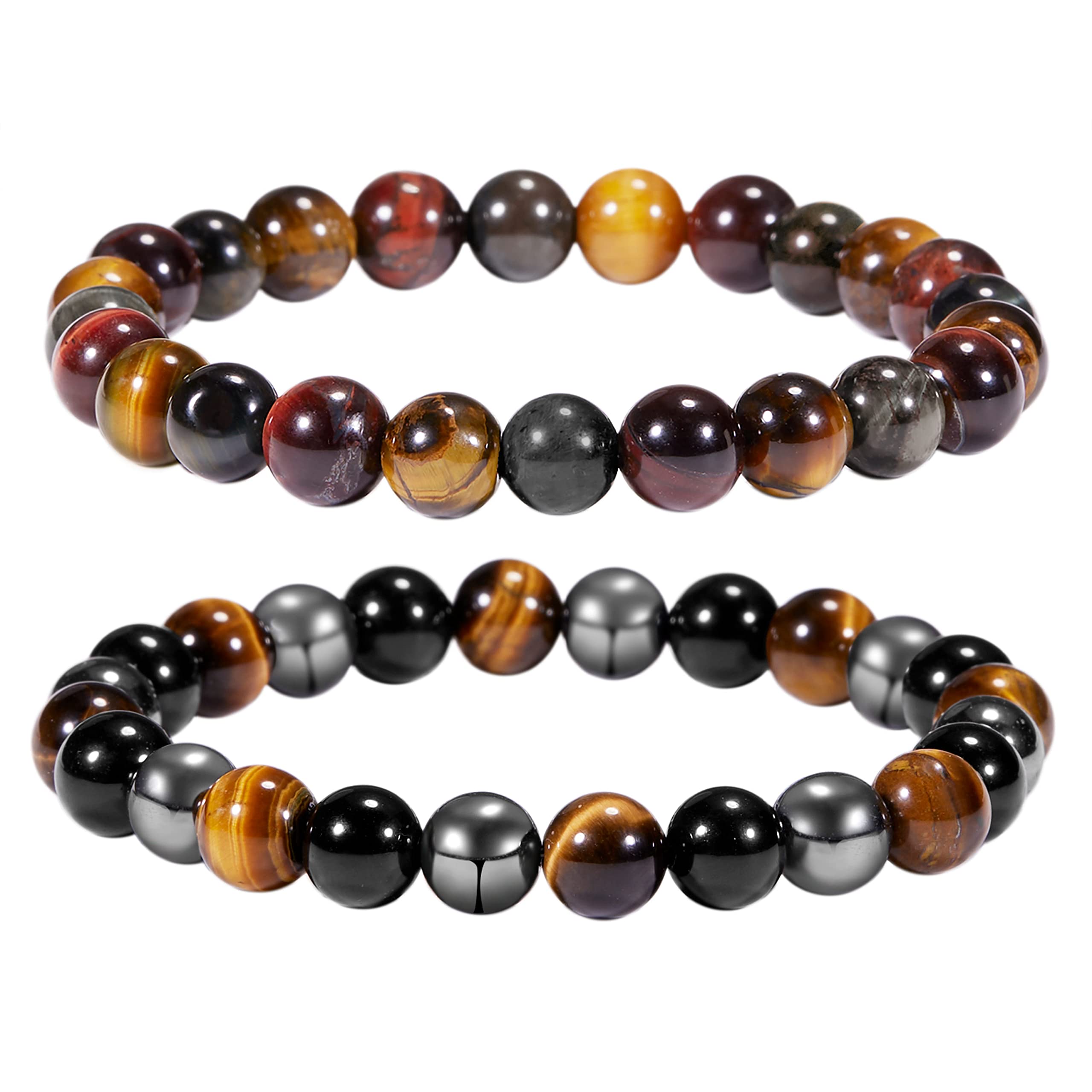 Bivei Natural Gemstone Semi Precious Healing Crystals Handmade Stretchy Round Beads Bracelet, Enhance Positive Energy