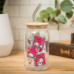 Silver Buffalo Sanrio Hello Kitty and Friends My Melody Polaroids Glass Jar Tumbler with Bamboo Lid and Glass Straw, 16 Ounces