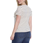 Motherhood Maternity Women's Short Sleeve Crew Neck Nursing Tee Shirt for Breastfeeding with Easy Access, Antique White/Black Stripe, Large