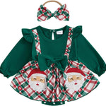 Ledy Champswiin Newborn Baby Girl Christmas Clothes Romper Dresses Ruffle Sleeve Onesie with Headband Infant Christmas Outfit