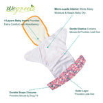 Wegreeco Cloth Diapers 6 Pack with Inserts & Wet Bag, Washable Reusable Diapers for Babies, One Size Adjustable (Chrysanthemum)
