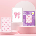 Xqumoi 2 Pack A5 Coquette Pink Bow Spiral Notebooks - Preppy Cute Ruled Journal Writing Notebooks Trendy Girly Gift for Girls Women Christmas Back to School Office Supplies