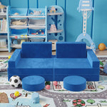Jadoxy Modular Kids Play Couch, Kids Sectional Couch Sofa, Bedroom and Playroom Convertible Foam for Toddlers, Floor Cushion for Imaginative Boys and Girls (Dark Blue-Suede)