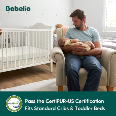 Babelio Breathable Crib Mattress, Dual-Sided, Memory Foam, Waterproof, Removable and Machine-Washable Cover, for Toddler and Baby 52" x 27.5"