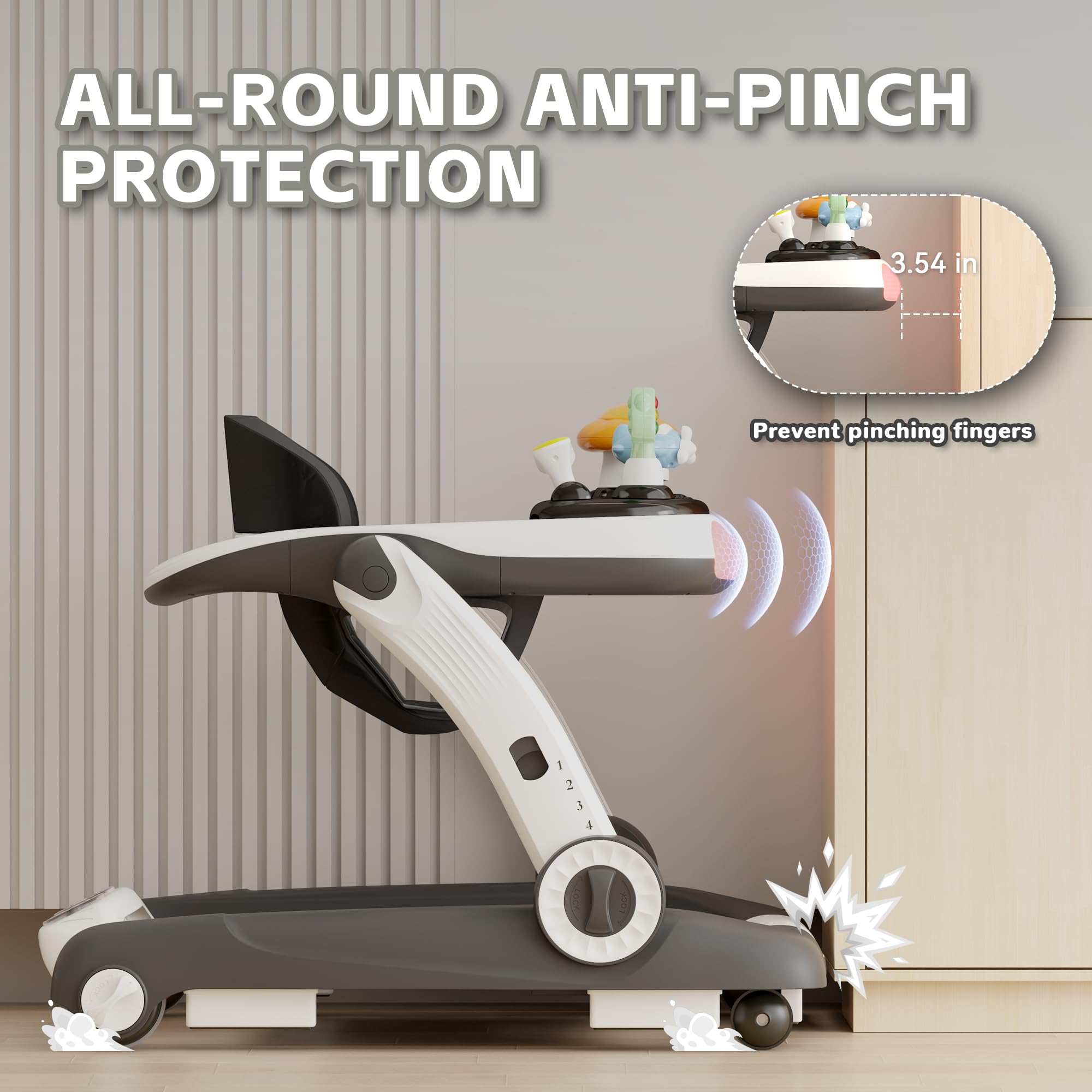 Baby Walker,4-Gear Height Adjustable Baby Walker with Wheels,5 in 1 Baby Activity Center,Music and Lights Bouncer Walker for Baby Boy 6-18 Months,Adjustable Speed Baby Push Walker