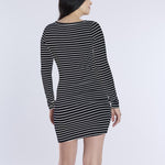 Motherhood Maternity Women's Long Sleeve Rib Knit Mini Pregnancy Bodycon Dress, Black White Stripe, Large