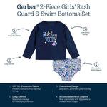 Gerber Baby Girls Baby Toddler Long Sleeved Rashguard Swim Bathing Suit Set Purple Floral Shell 12 Months