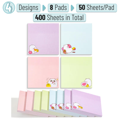 Mr. Pen- Aesthetic Sticky Notes, 3"x3", 8 Pads, 400 Sheets, 4 Designs, Cute Bear Sticky Notes, Self-Stick Note Pads Aesthetic, Perfect for Office, School, Home, Study & Organization
