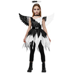 Spooktacular Creations Child Twisted Angel Costume, Girls Half Angel Half Devil Dress, Kids Outfit Set with Wings and Headband for Halloween Party Role Play, L
