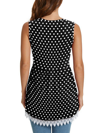 Xpenyo Womens Maternity Tank Top Sleeveless Lace Crochet Trim Peplum Cami Shirts Polka Dot Black XL