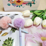 4 Pieces Pompom Ballpoint Pen, Cute Pen Fluffy Ball Pens Color Gradient Pen Office School Accessory Gift for Kids Girls, Yellow, Blue, Purple, Pink