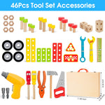Kids Tool Set Toy with Drill, Stem Montessori Toys for 3 4 5 Years Old Boy Girl, 44 Pcs Wooden Toddler Tool Kits Inc Box, Learning Educational Construction Toy
