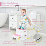 Pink Toddler Step Stool for Toilet, Two Step Stool for Kids Bathroom with Handle for Potty Training, Non-Slip Girls Small Heavy Duty Plastic Stool for Sink Bed Kitchen Counter (White-Pink)