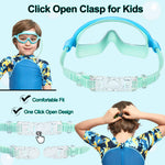Seago Swim Goggles 2 Pack Anti-Fog Anti-UV Wide View UV Protection, Adjustable Swimming Goggles for Kids 3-15, Light Blue & Black, Green