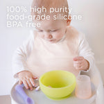 Olababy Fold N Go Silicone Baby Bib w Travel Case | Soft, Lightweight, Waterproof Bibs for Infants & Toddlers | BPA Free (2 Bibs + 2 Travel Cases, Lilac/Lemon)