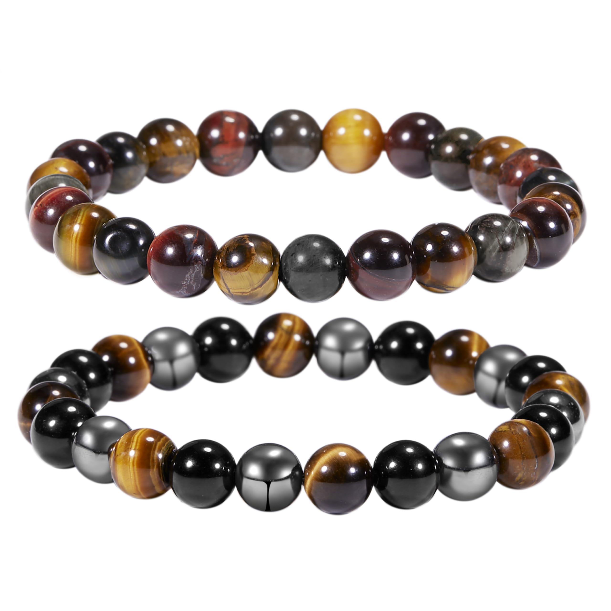 Bivei Natural Gemstone Semi Precious Healing Crystals Handmade Stretchy Round Beads Bracelet, Enhance Positive Energy